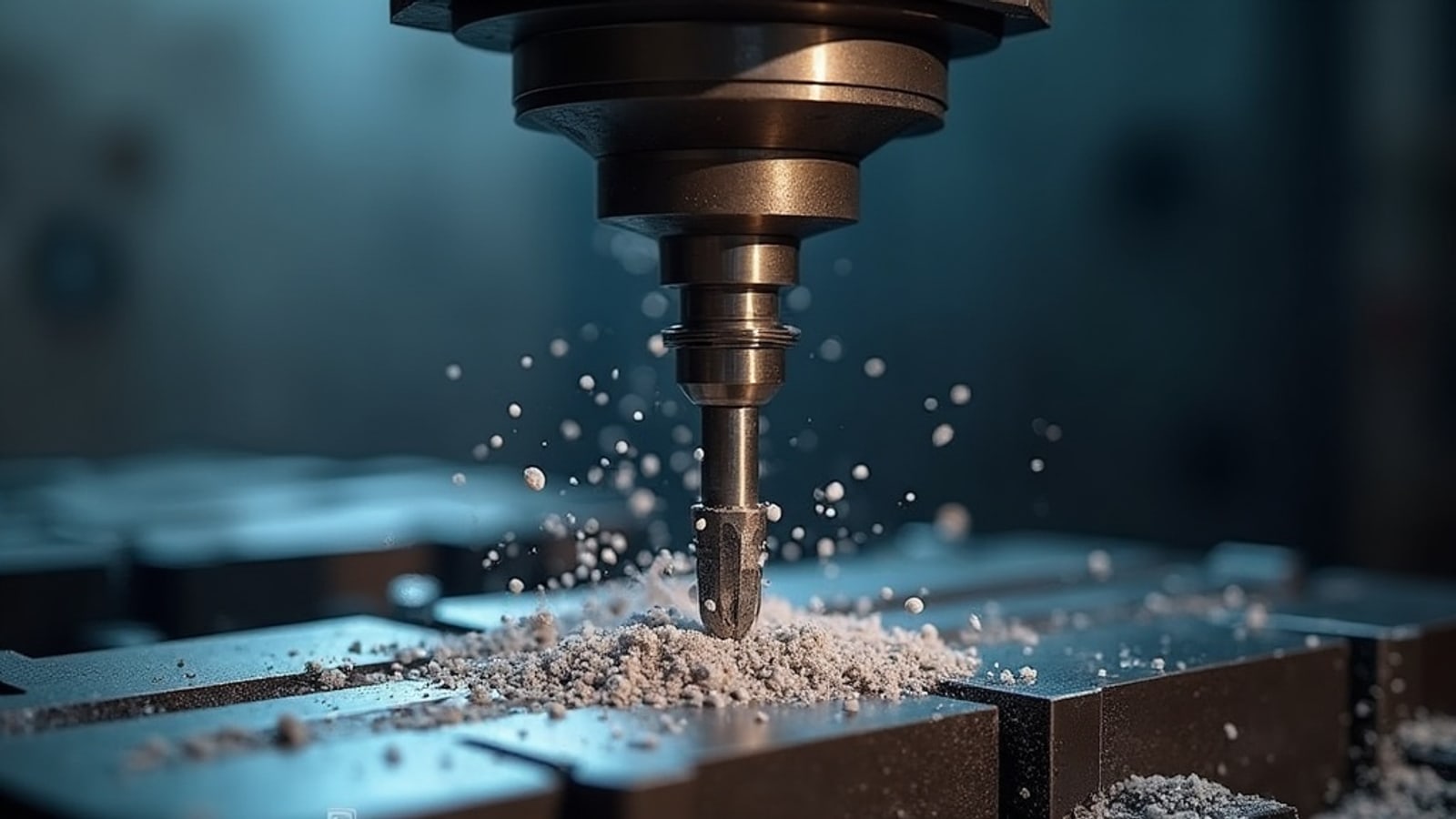 CNC end mill cutting a steel part